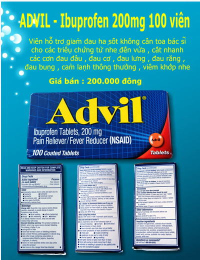Viên Giảm đau hạ sốt Advil - Ibuprofen 200mg - 100 viên